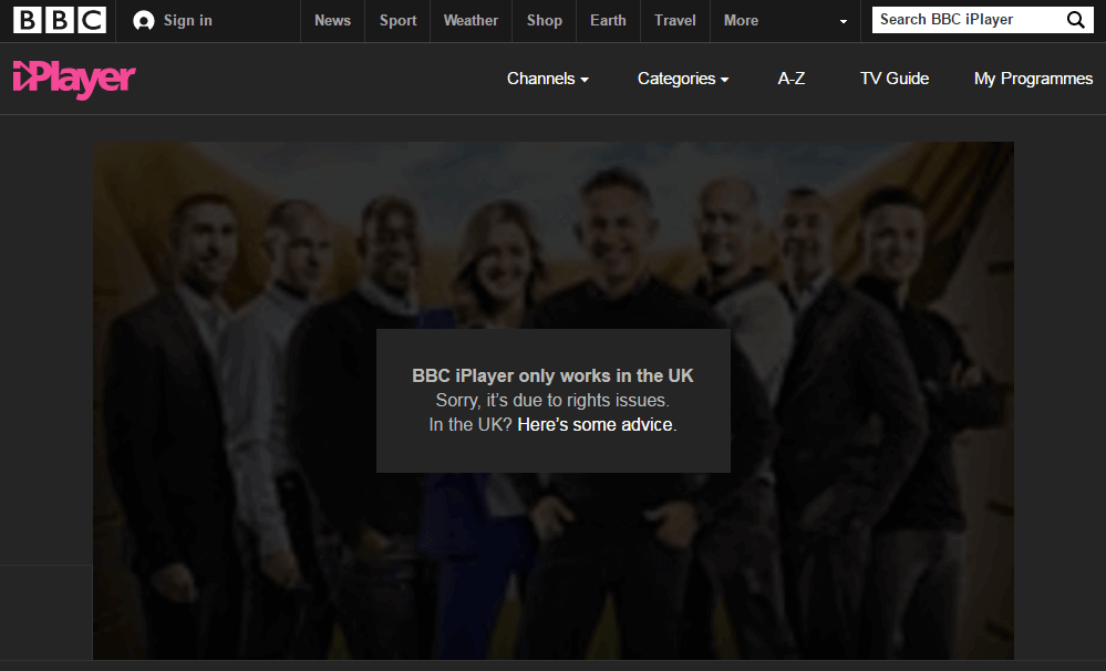 error message trying to watch bbc iPlayer in France